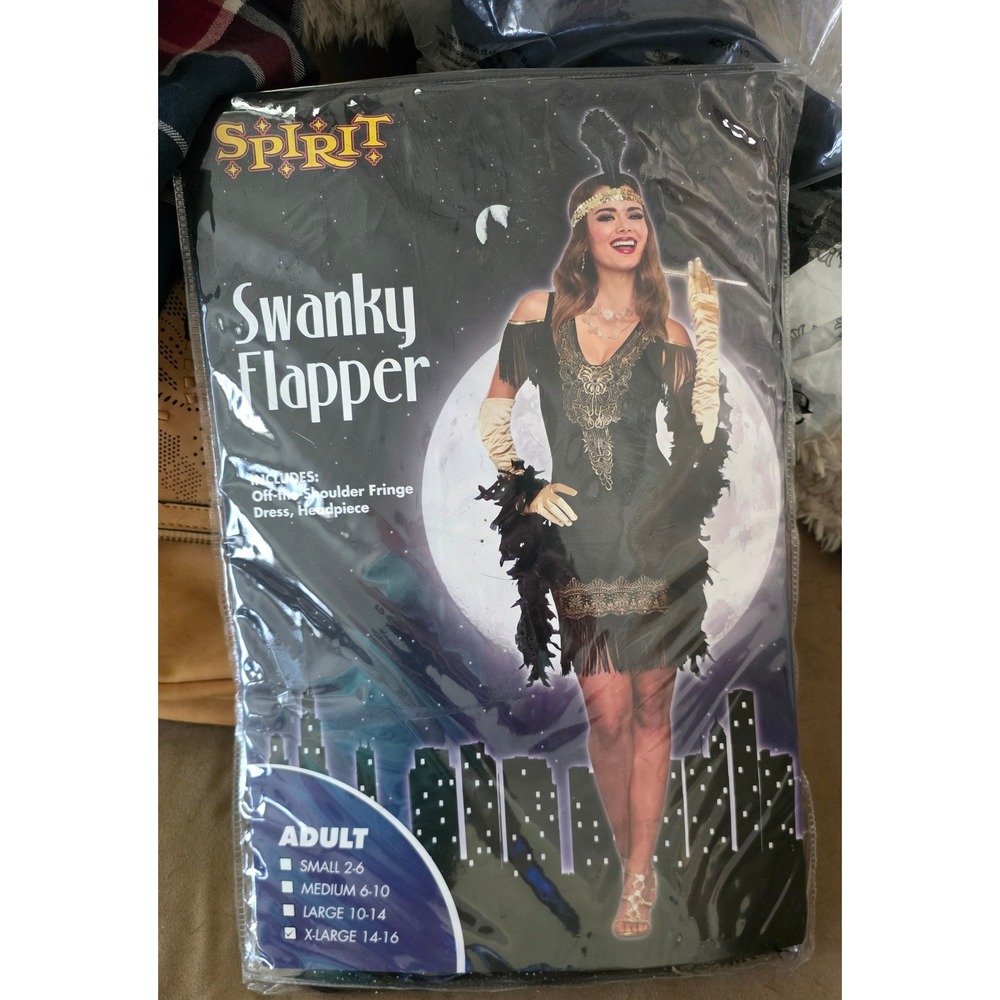 Spirit Womens XL Swanky Flapper Costume Black Gold 1920s Gatsby Halloween Outfit